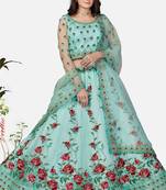Graceful Sky blue Zari, Sequins and thread Embroidered net Semi Stitched Lehenga