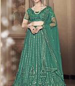 Appealing Light rama green thread and sequins embroidered net Party Lehenga