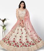 Charming Off white Zari, Sequins and thread Embroidered net Semi Stitched Lehenga