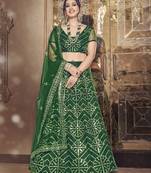 Dazzling Bottel Green thread and sequins embroidered net wedding & party Lehenga