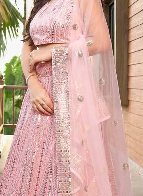 Pink Georgette Embrodered Sequins Indian Wedding Wear Lehenga Dress Designs 2