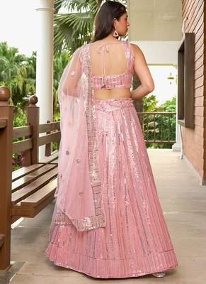 Pink Georgette Embrodered Sequins Indian Wedding Wear Lehenga Dress Designs 3