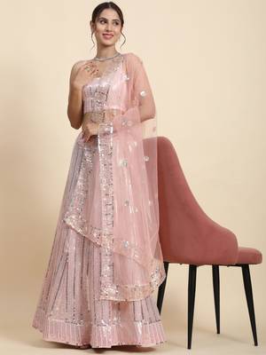 Irresistible Baby Pink thread and sequins embroidered georgette fabric lehenga choli for wedding 1