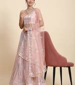 Irresistible Baby Pink thread and sequins embroidered georgette fabric lehenga choli for wedding