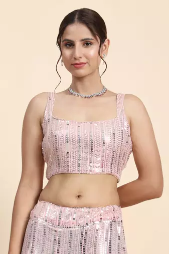 Irresistible Baby Pink thread and sequins embroidered georgette fabric lehenga choli for wedding