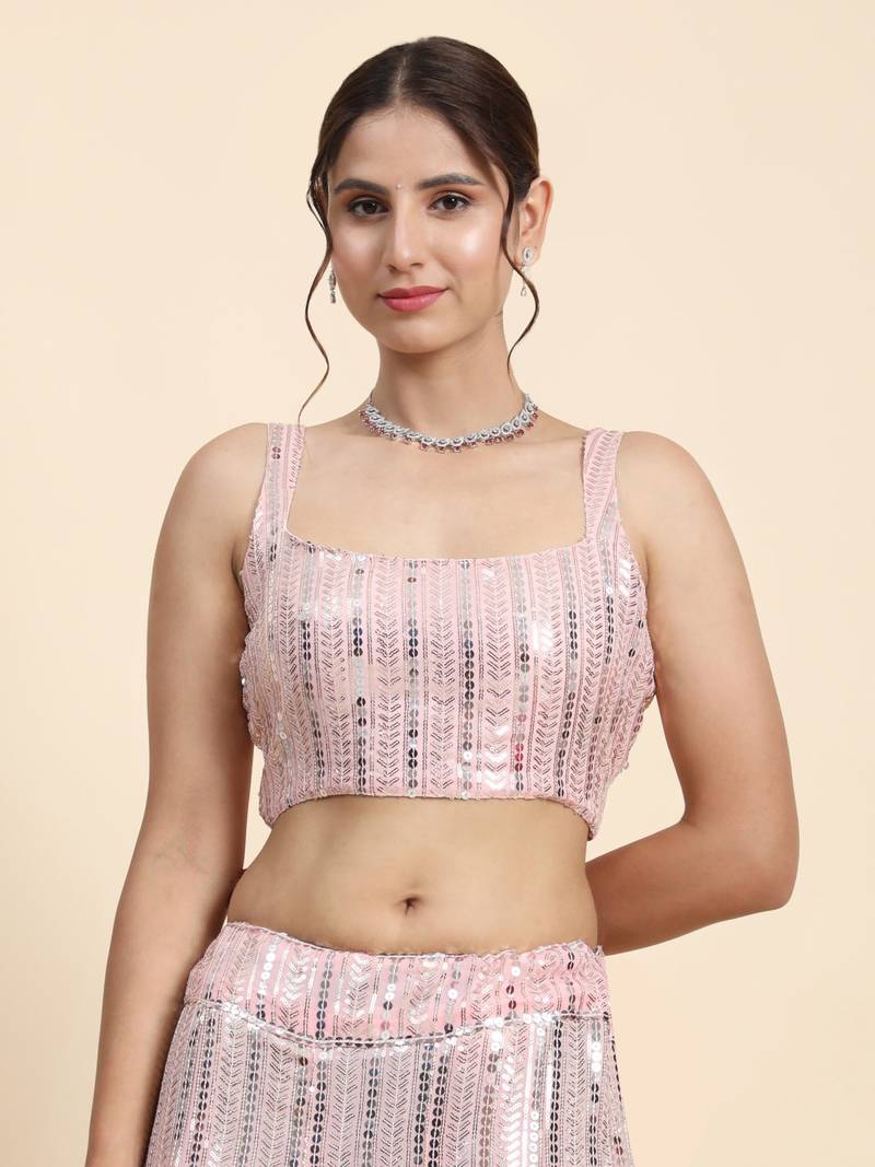 Irresistible Baby Pink thread and sequins embroidered georgette fabric lehenga choli for wedding