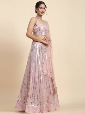 Irresistible Baby Pink thread and sequins embroidered georgette fabric lehenga choli for wedding 3