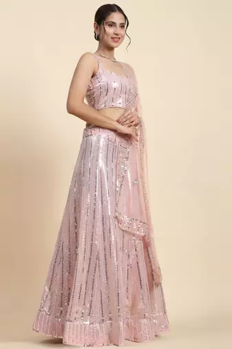 Irresistible Baby Pink thread and sequins embroidered georgette fabric lehenga choli for wedding