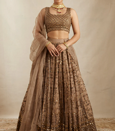 Brown Sequin Embroidered Net fabric indian Lehenga choli dress