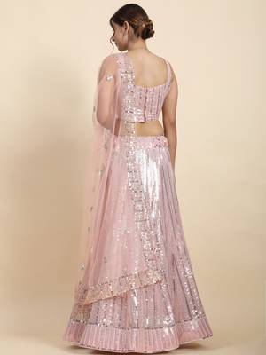 Irresistible Baby Pink thread and sequins embroidered georgette fabric lehenga choli for wedding 4