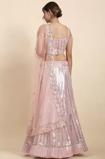 Irresistible Baby Pink thread and sequins embroidered georgette fabric lehenga choli for wedding