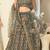 enticing Dark-grey thread embroidery net semi stitched lehenga