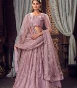 fascinating Light-purple sequins, zari and thread embroidered net Semi Stitched Lehenga