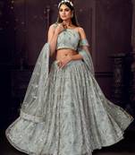 intriguing Light-grey sequins, zari and thread embroidered net Semi Stitched Lehenga