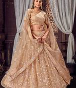 appetizing Beige sequins, zari and thread embroidered net Semi Stitched Lehenga