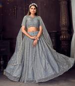 winning Grey sequins, zari and thread embroidered net Semi Stitched Lehenga