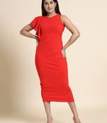 Red POLYESTER solid bodycon dress