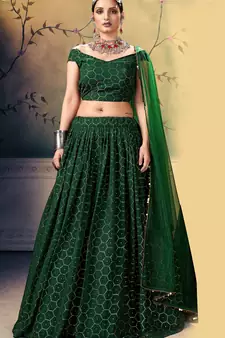 Sea Green Crush Work Georgette Lehenga Choli with  Net Dupatta