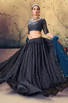 pleasant Blue Mukesh work georgette semi stitched lehenga