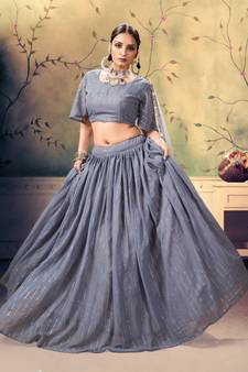 agreeable Grey Mukesh work georgette semi stitched lehenga