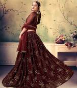 endearing Brown Mukesh work georgette Semi Stitched Lehenga