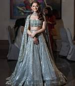 delectable Grey embroidered satin Semi Stitched Lehenga