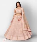 Comely Peach embroidered net Semi Stitched Lehenga
