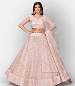 Appealing Pink embroidered net Semi Stitched Lehenga