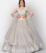 Captivating Grey embroidered net Semi Stitched Lehenga