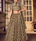 Dazzling Brown mirror net Semi Stitched Lehenga