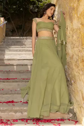 Dreamy Pastel Green festive charm and wedding-ready glam designed Lehenga Choli 