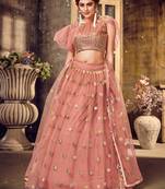 Seductive Pink mirror net Semi Stitched Lehenga