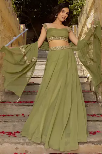 Dreamy Pastel Green festive charm and wedding-ready glam designed Lehenga Choli 