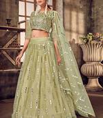 Alluring Light-green mirror net Semi Stitched Lehenga