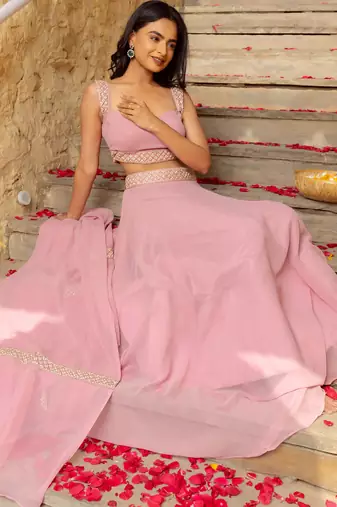 Seductive Pastel Pink Faux Georgette beautiful umbrella cut ethnic Lehenga Choli