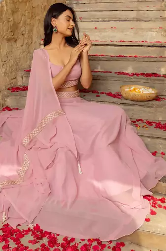 Seductive Pastel Pink Faux Georgette beautiful umbrella cut ethnic Lehenga Choli
