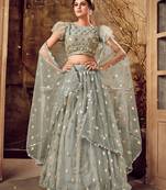 Ravishing Grey mirror net Semi Stitched Lehenga
