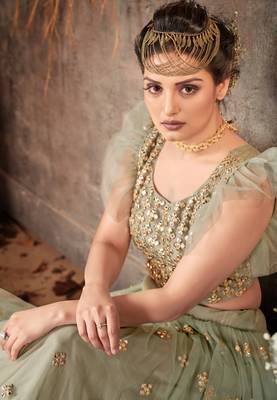 Spellbinding Green mirror net Semi Stitched Lehenga 3