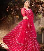 Enthralling Pink mirror net Semi Stitched Lehenga