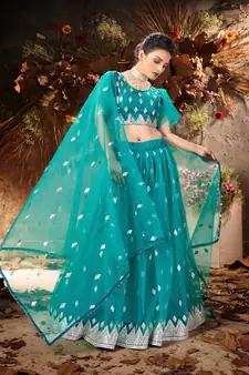 Dreamy Light-green mirror net semi stitched lehenga