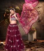enticing Purple mirror net Semi Stitched Lehenga