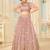 inviting Peach thread embroidery net semi stitched lehenga