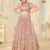 inviting Peach thread embroidery net semi stitched lehenga