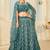 fascinating Green thread embroidery net semi stitched lehenga