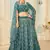 fascinating Green thread embroidery net semi stitched lehenga