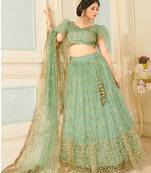 provocative Light-green thread embroidery net Semi Stitched Lehenga