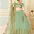 provocative Light-green thread embroidery net semi stitched lehenga