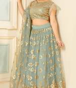 pleasing Light-grey thread embroidery net Semi Stitched Lehenga