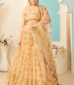 agreeable Golden thread embroidery net Semi Stitched Lehenga