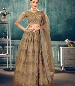 likable Brown thread embroidery net Semi Stitched Lehenga